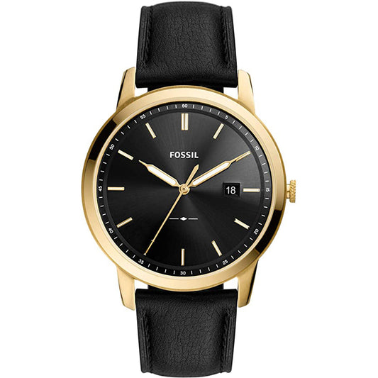 Fossil Analog Men's Watch Gold Plated Leather Strap