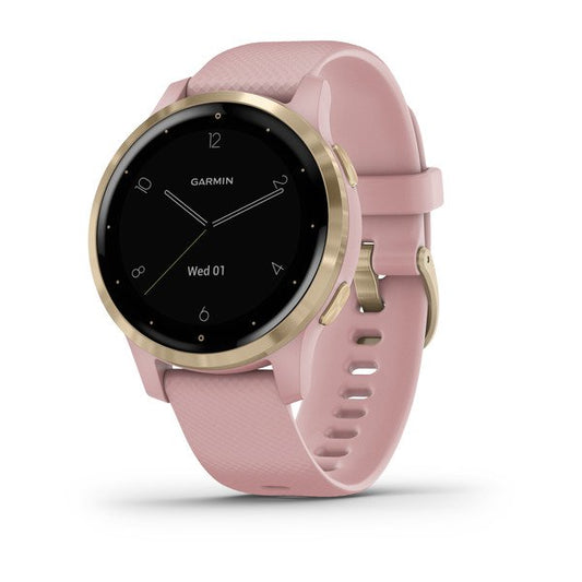 ساعة ذكية Garmin Vivoactive 4S بشاشة كاملة وقرص باللون الوردي المغبر مع سوار سيليكون