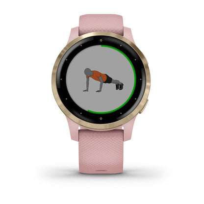 ساعة ذكية Garmin Vivoactive 4S بشاشة كاملة وقرص باللون الوردي المغبر مع سوار سيليكون
