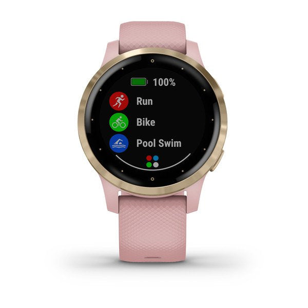 ساعة ذكية Garmin Vivoactive 4S بشاشة كاملة وقرص باللون الوردي المغبر مع سوار سيليكون