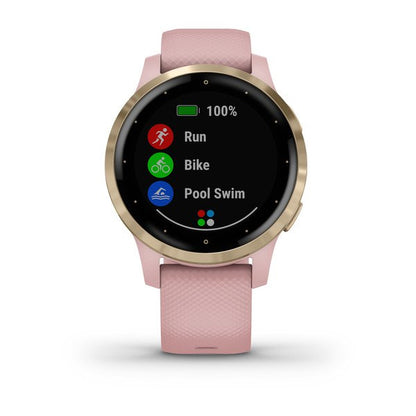 ساعة ذكية Garmin Vivoactive 4S بشاشة كاملة وقرص باللون الوردي المغبر مع سوار سيليكون