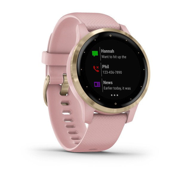 ساعة ذكية Garmin Vivoactive 4S بشاشة كاملة وقرص باللون الوردي المغبر مع سوار سيليكون