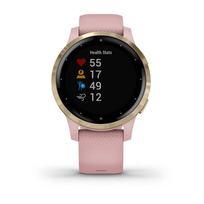 ساعة ذكية Garmin Vivoactive 4S بشاشة كاملة وقرص باللون الوردي المغبر مع سوار سيليكون