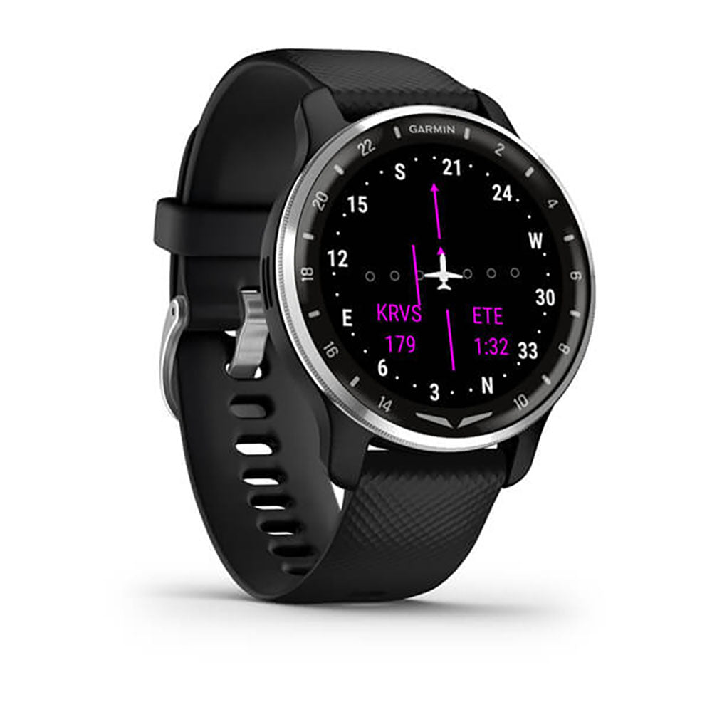 ساعة Garmin D2 Air X10 بشاشة كاملة وسوار سيليكون أسود ممرر