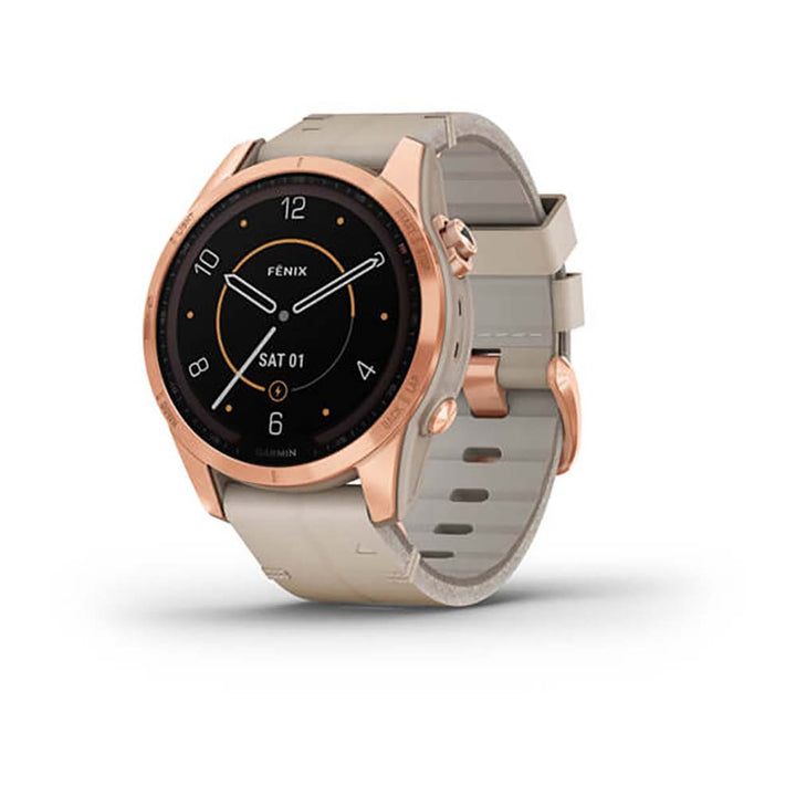 Garmin Fenix 7S Sapphire Limestone Rose Gold Titanium Leather Band Full Display Watch - 010-02539-35