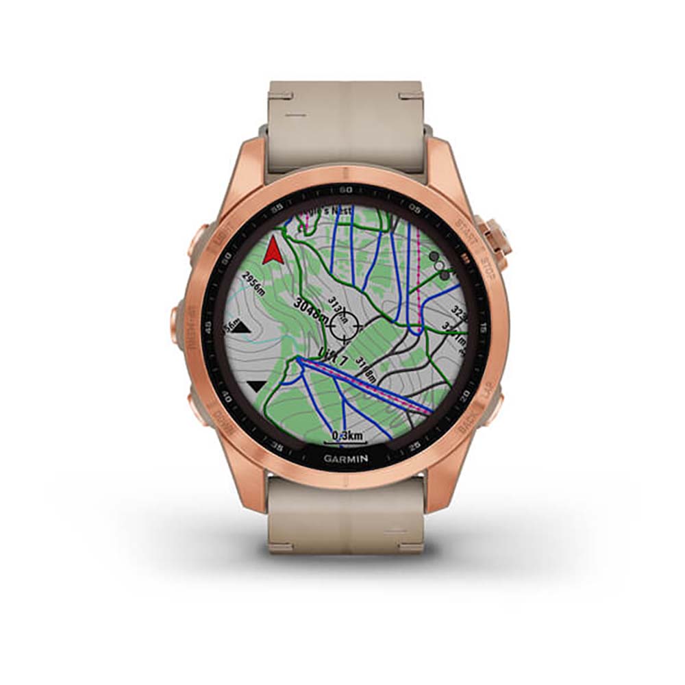 Garmin Fenix 7S Sapphire Limestone Rose Gold Titanium Leather Band Full Display Watch