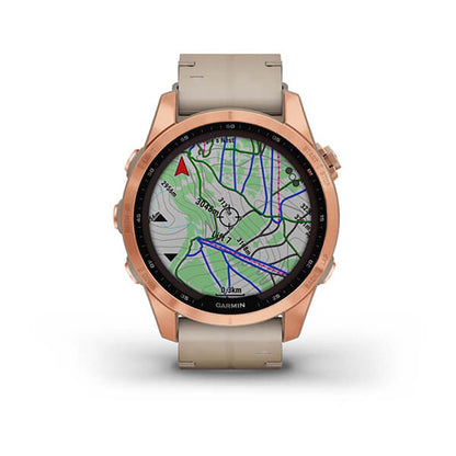 Garmin Fenix 7S Sapphire Limestone Rose Gold Titanium Leather Band Full Display Watch