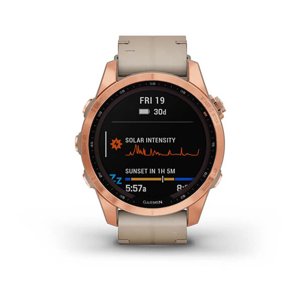 Garmin Fenix 7S Sapphire Limestone Rose Gold Titanium Leather Band Full Display Watch - 010-02539-35