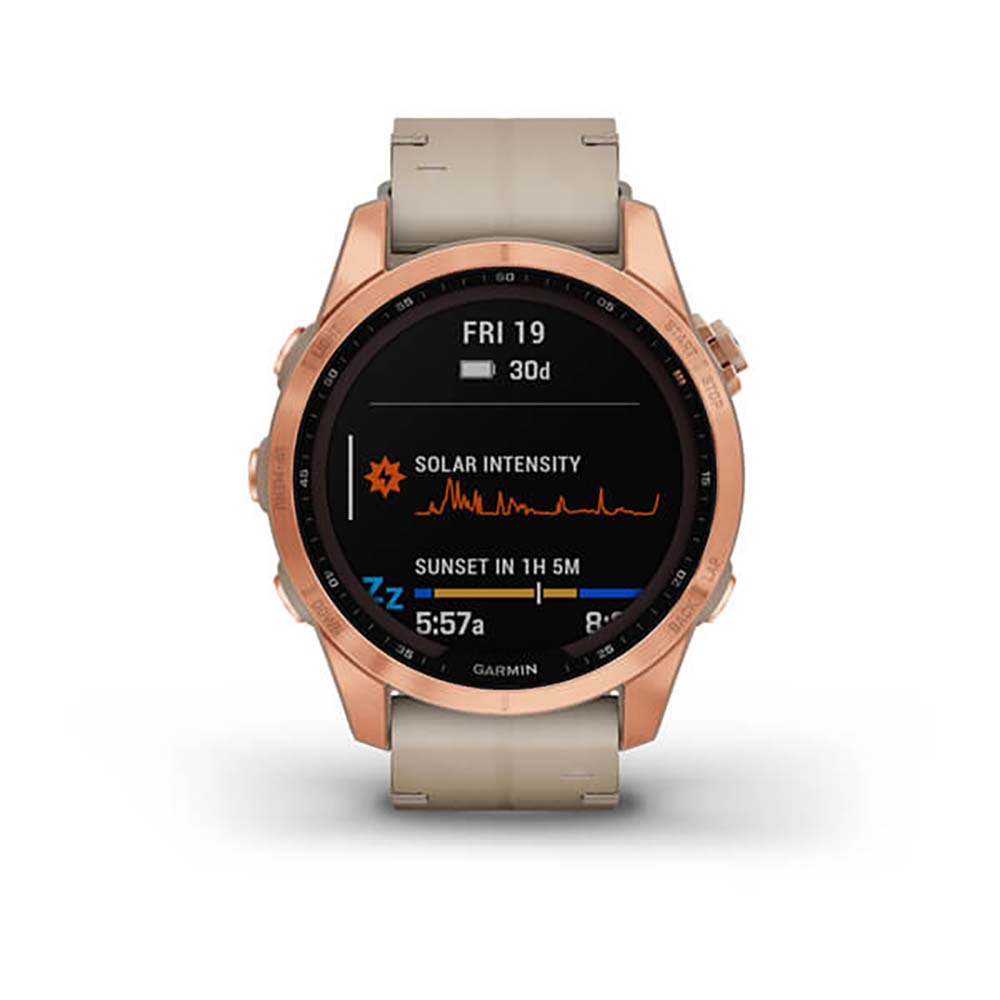 Garmin Fenix 7S Sapphire Limestone Rose Gold Titanium Leather Band Full Display Watch