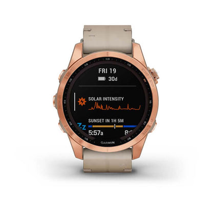 Garmin Fenix 7S Sapphire Limestone Rose Gold Titanium Leather Band Full Display Watch
