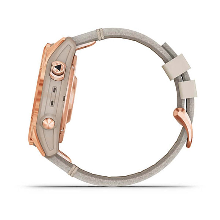 Garmin Fenix 7S Sapphire Limestone Rose Gold Titanium Leather Band Full Display Watch - 010-02539-35