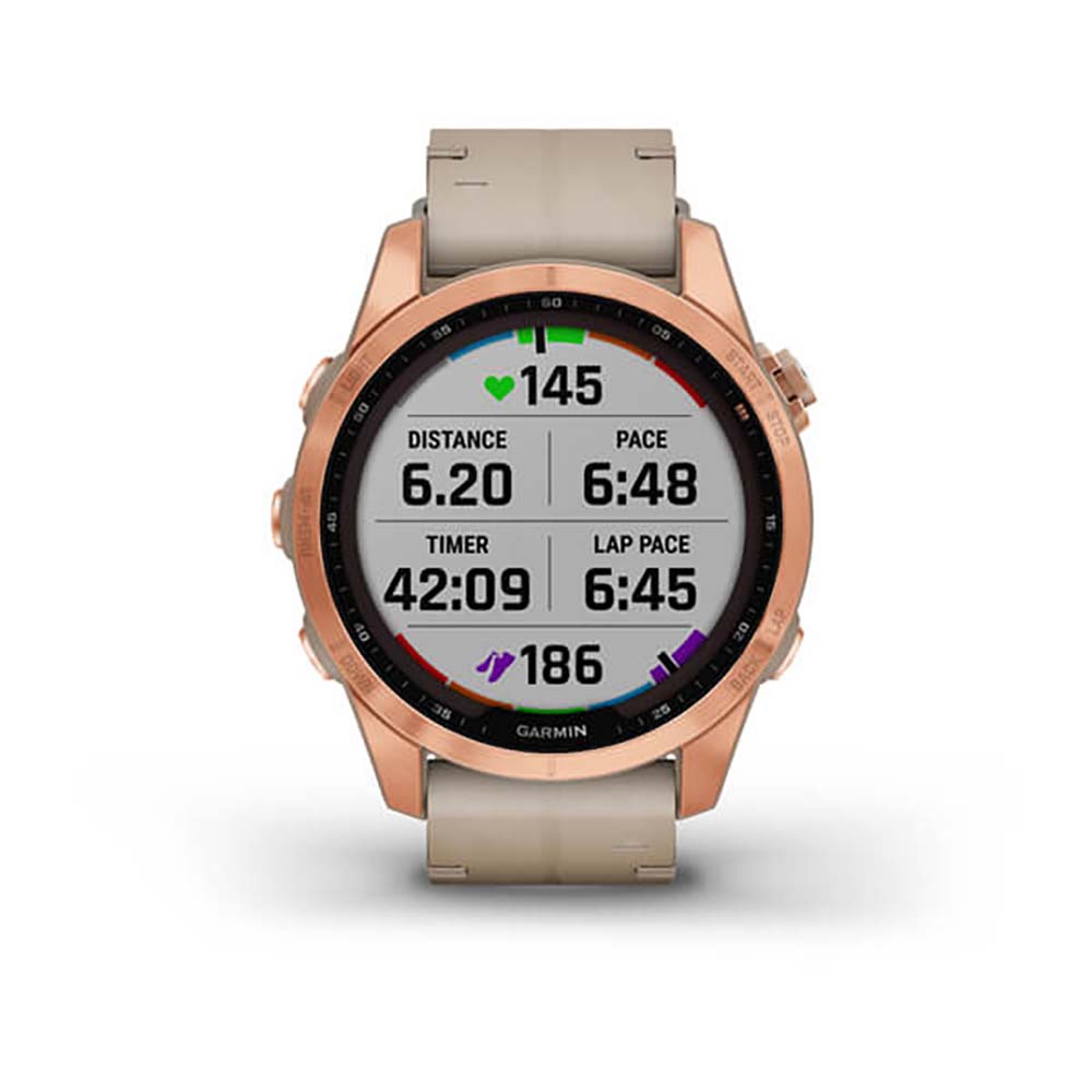 Garmin Fenix 7S Sapphire Limestone Rose Gold Titanium Leather Band Full Display Watch - 010-02539-35