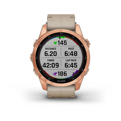 Garmin Fenix 7S Sapphire Limestone Rose Gold Titanium Leather Band Full Display Watch
