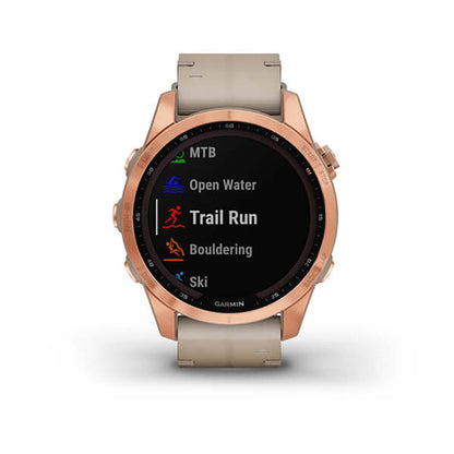 Garmin Fenix 7S Sapphire Limestone Rose Gold Titanium Leather Band Full Display Watch
