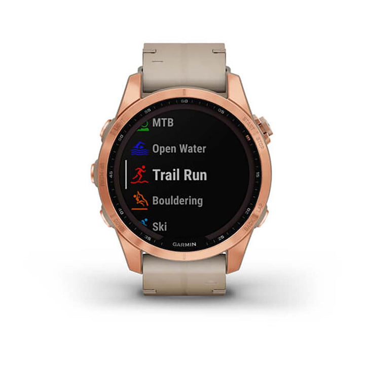 Garmin Fenix 7S Sapphire Limestone Rose Gold Titanium Leather Band Full Display Watch - 010-02539-35