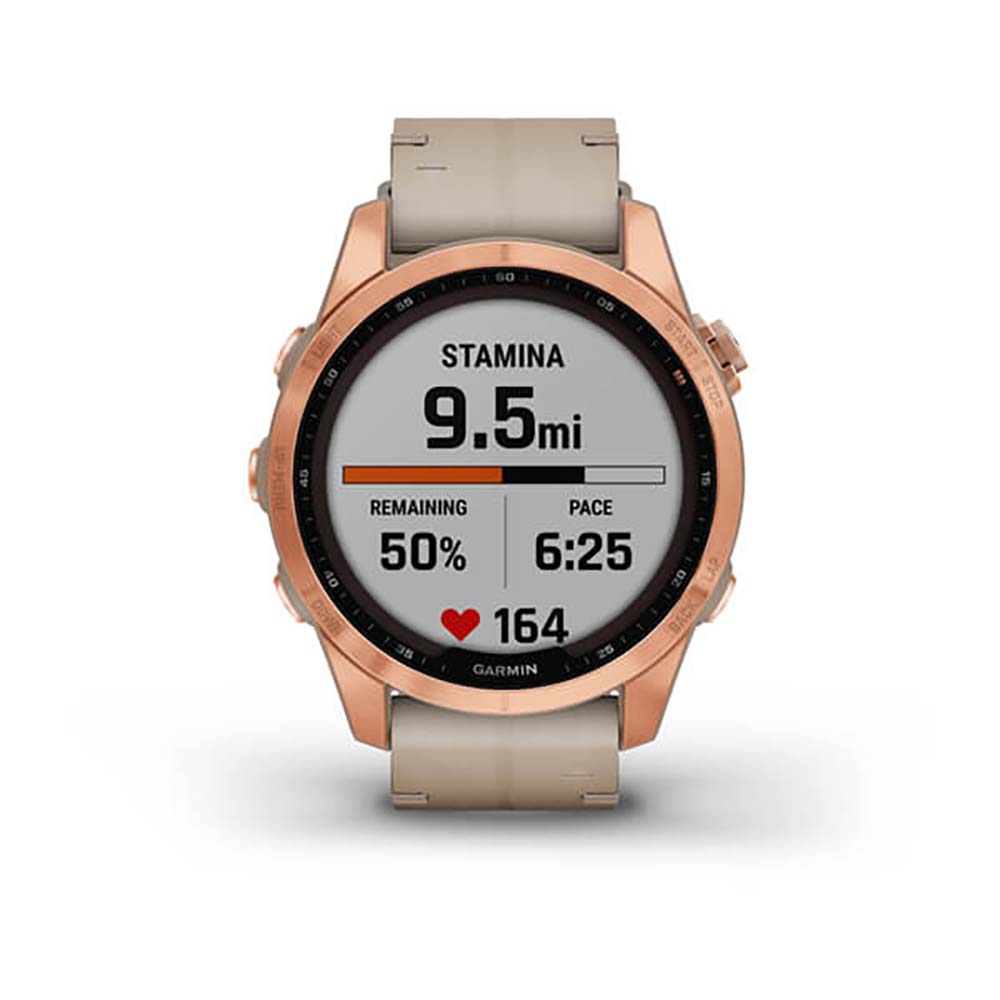 Garmin Fenix 7S Sapphire Limestone Rose Gold Titanium Leather Band Full Display Watch