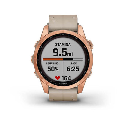 Garmin Fenix 7S Sapphire Limestone Rose Gold Titanium Leather Band Full Display Watch