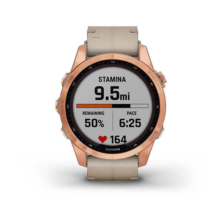 Garmin Fenix 7S Sapphire Limestone Rose Gold Titanium Leather Band Full Display Watch - 010-02539-35