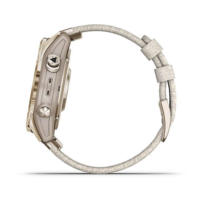 Garmin Fenix 7S Sapphire Cream Gold Titanium Cream Heatherd Nylon Band Full Display Watch