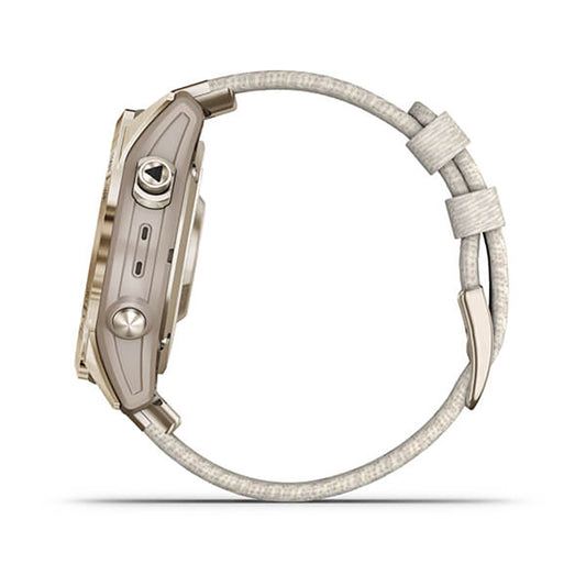 Garmin Fenix 7S Sapphire Cream Gold Titanium Cream Heatherd Nylon Band Full Display Watch