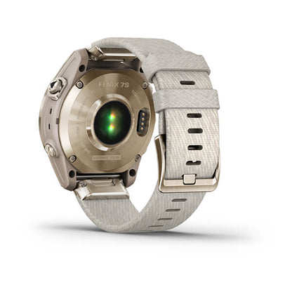 Garmin Fenix 7S Sapphire Cream Gold Titanium Cream Heatherd Nylon Band Full Display Watch