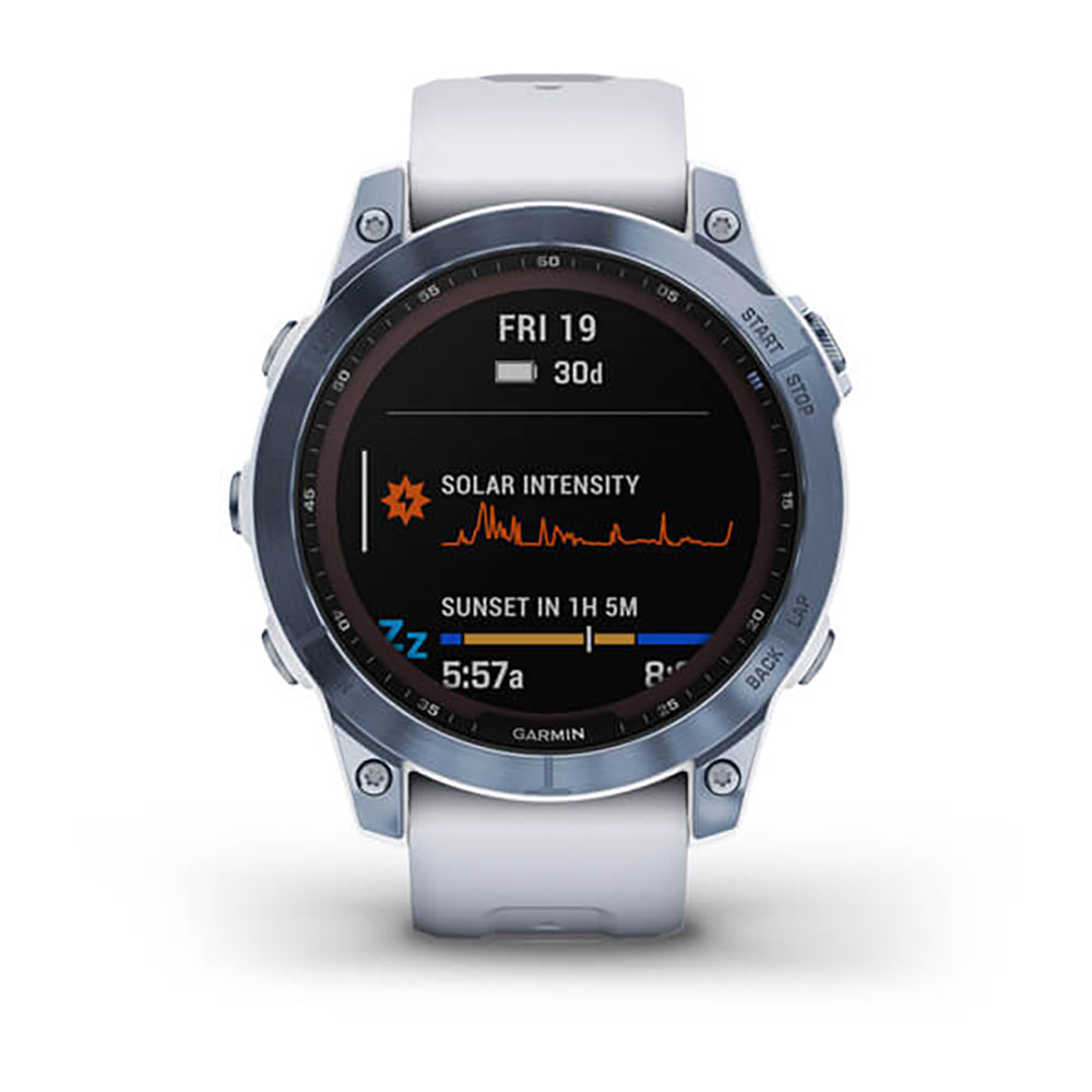 Garmin Fenix 7 Sapphire Mineral Blue Titanium White Band Full Display Watch