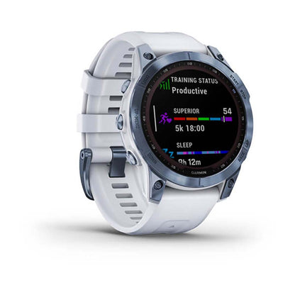 Garmin Fenix 7 Sapphire Mineral Blue Titanium White Band Full Display Watch