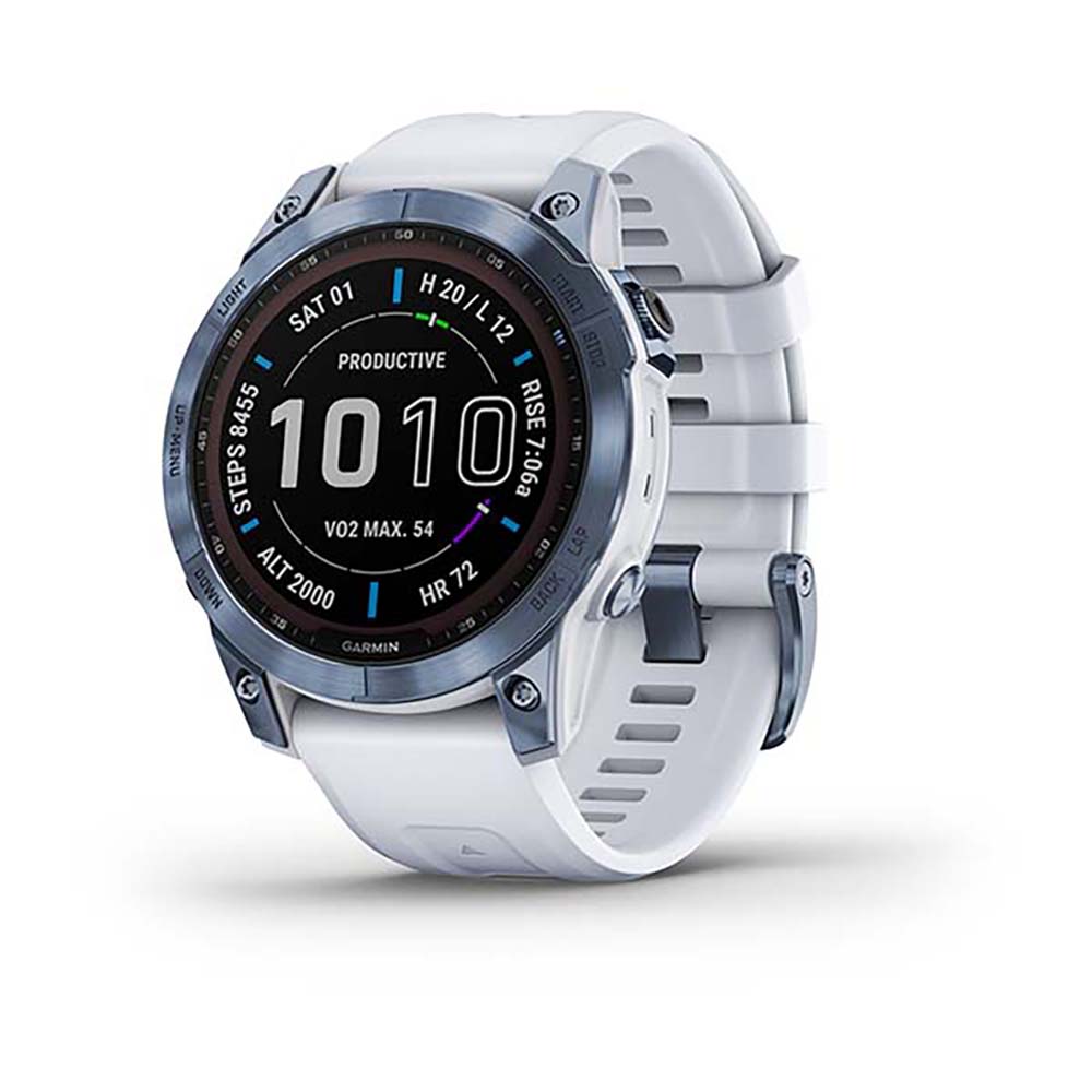 Garmin Fenix 7 Sapphire Mineral Blue Titanium White Band Full Display Watch
