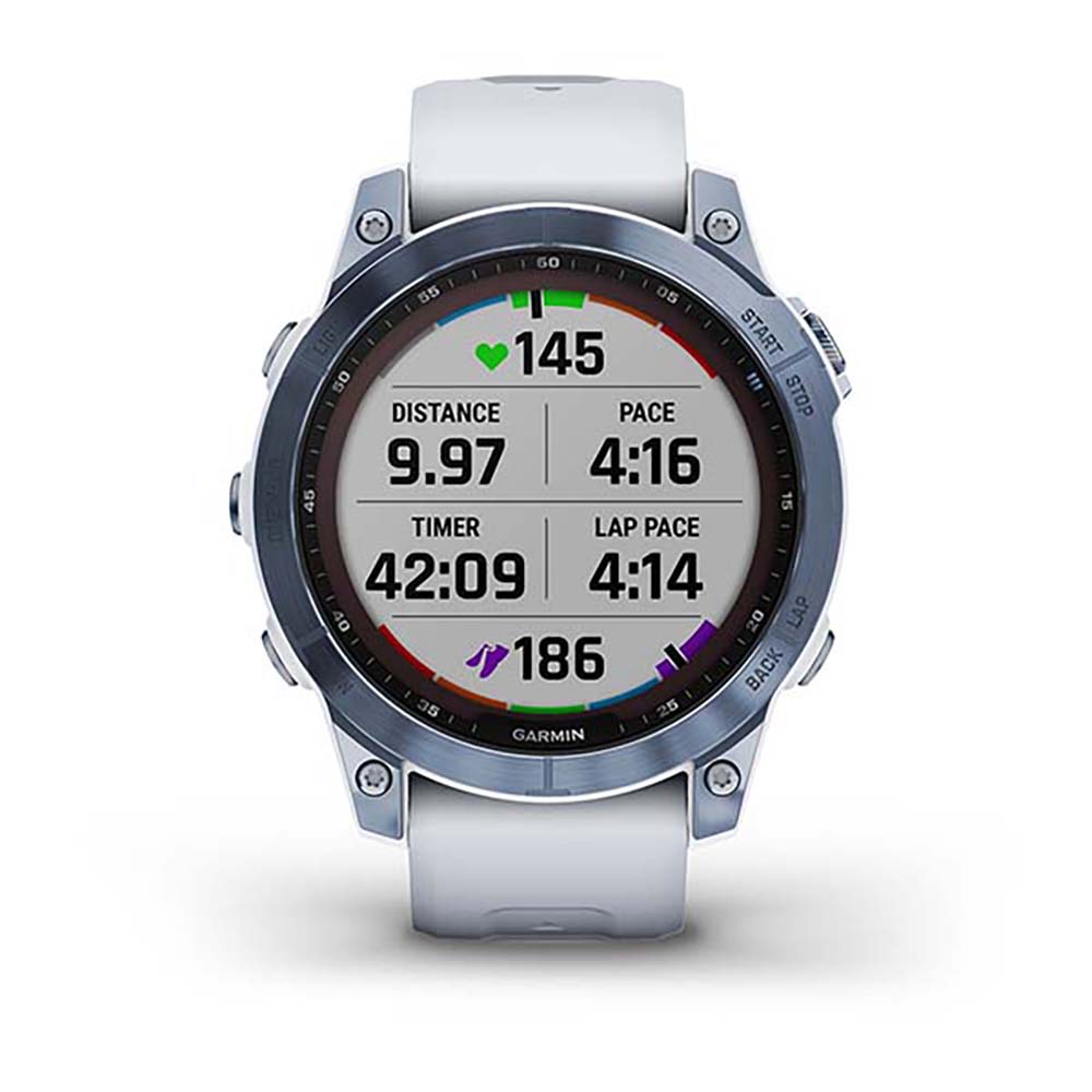 Garmin Fenix 7 Sapphire Mineral Blue Titanium White Band Full Display Watch