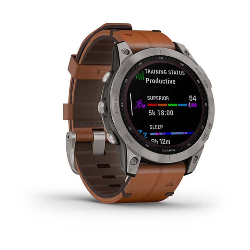 Garmin Fenix 7 Sapphire Titanium Chestnut Leather Band Full Display Watch with Additional Strap