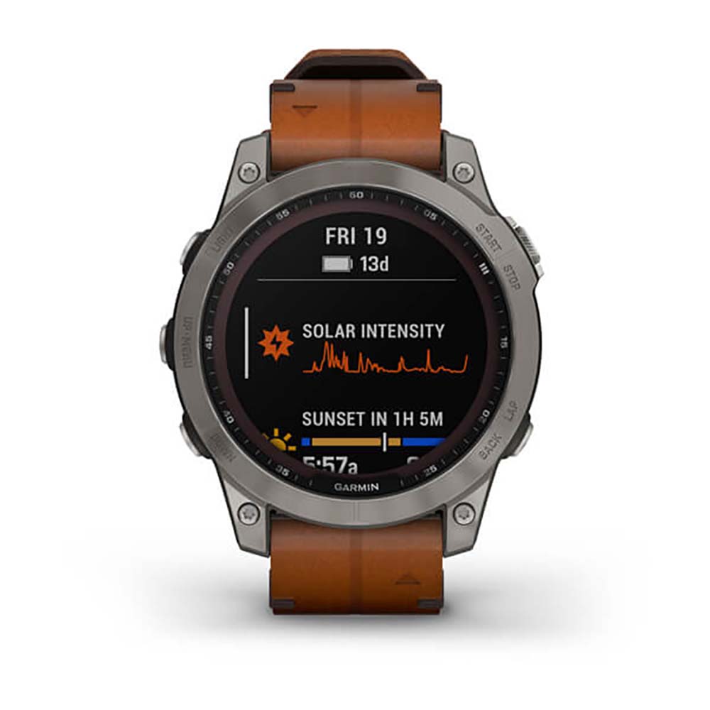 Garmin Fenix 7 Sapphire Titanium Chestnut Leather Band Full Display Watch with Additional Strap