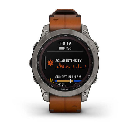 Garmin Fenix 7 Sapphire Titanium Chestnut Leather Band Full Display Watch with Additional Strap