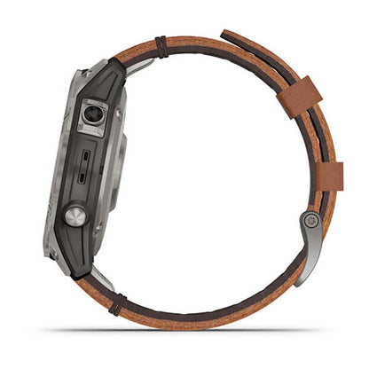 Garmin Fenix 7 Sapphire Titanium Chestnut Leather Band Full Display Watch with Additional Strap