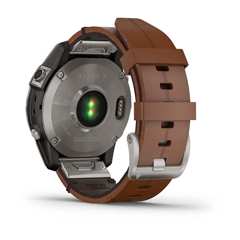 Garmin Fenix 7 Sapphire Titanium Chestnut Leather Band Full Display Watch with Additional Strap