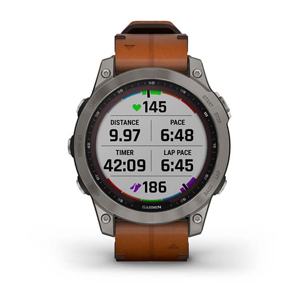 Garmin Fenix 7 Sapphire Titanium Chestnut Leather Band Full Display Watch with Additional Strap