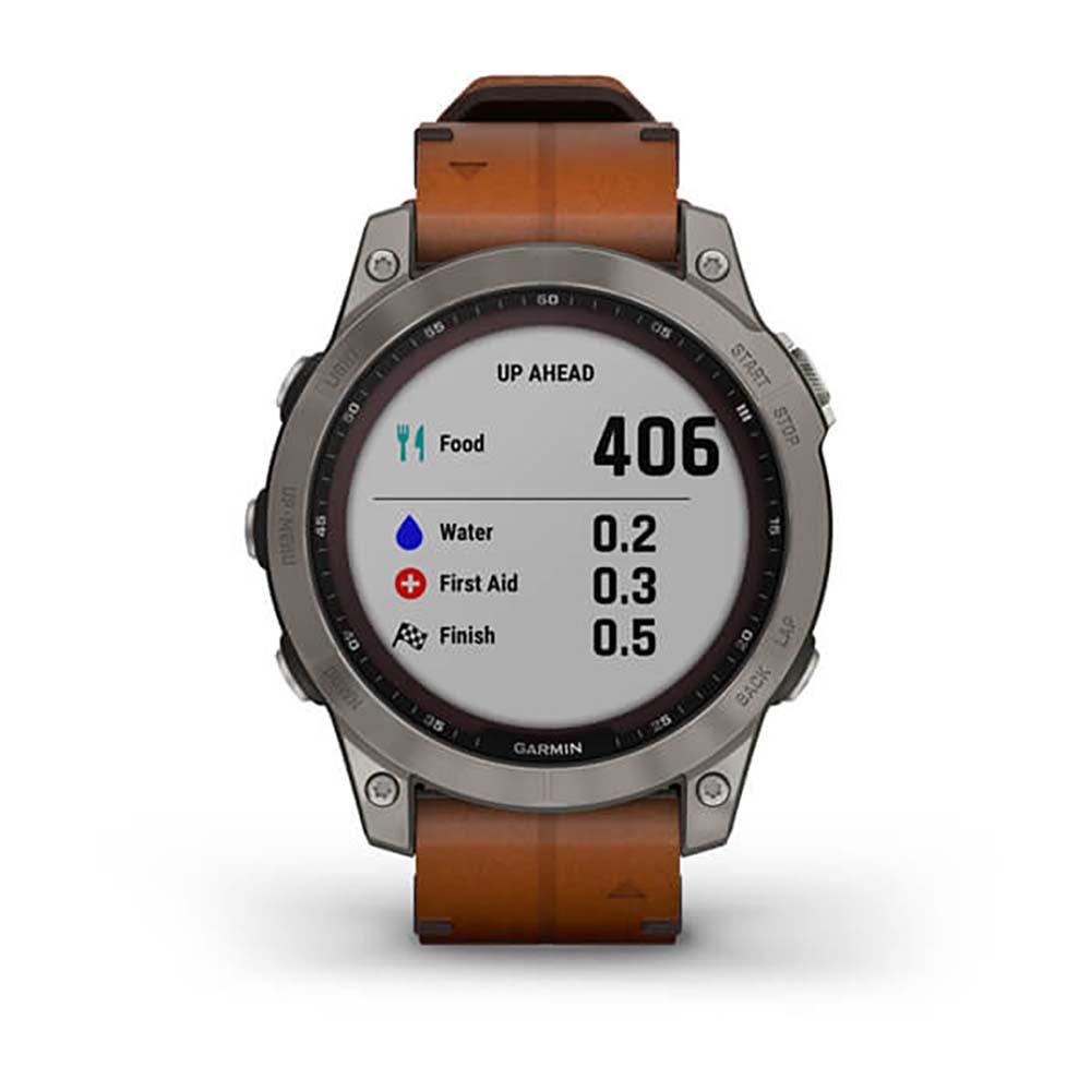 Garmin Fenix 7 Sapphire Titanium Chestnut Leather Band Full Display Watch with Additional Strap