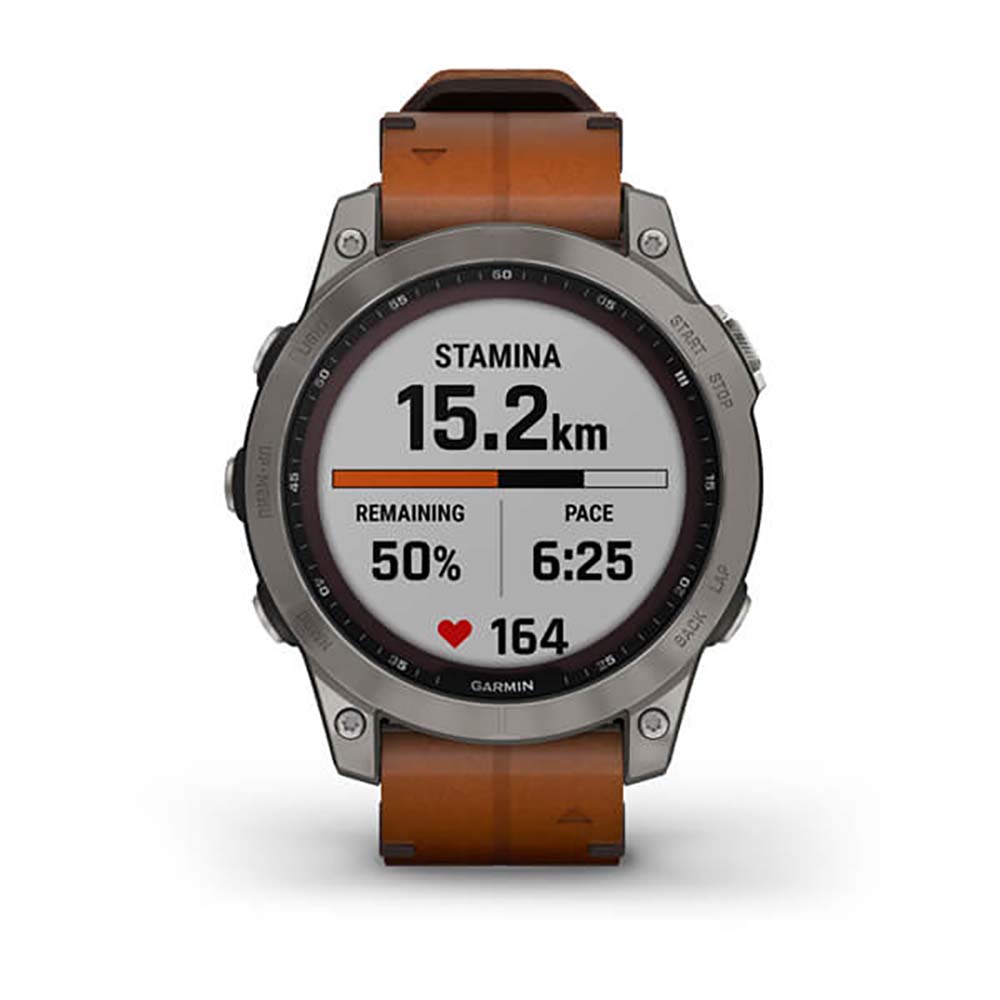 Garmin Fenix 7 Sapphire Titanium Chestnut Leather Band Full Display Watch with Additional Strap