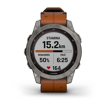 Garmin Fenix 7 Sapphire Titanium Chestnut Leather Band Full Display Watch with Additional Strap