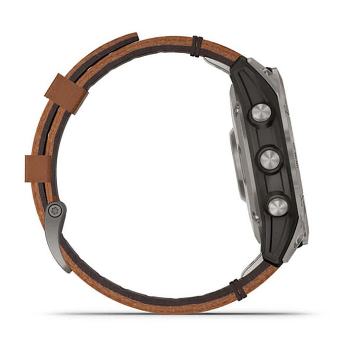Garmin Fenix 7 Sapphire Titanium Chestnut Leather Band Full Display Watch with Additional Strap - 010-02540-31