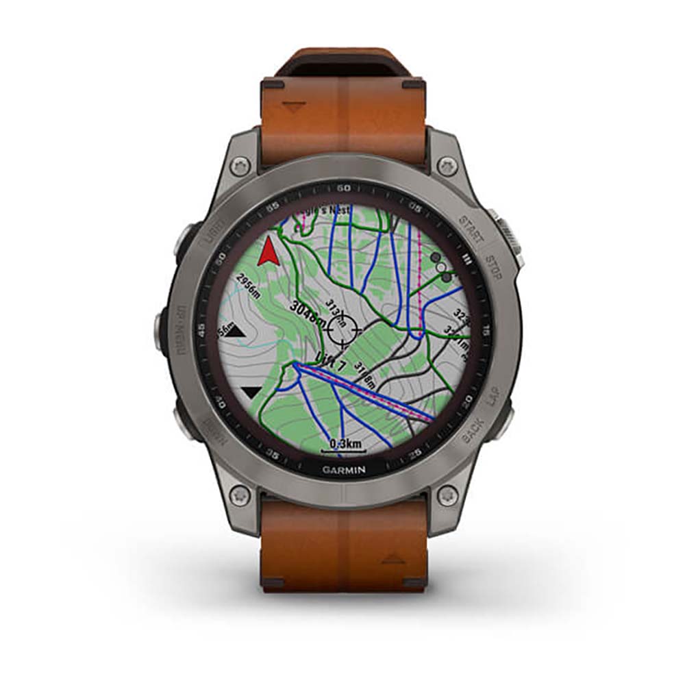 Garmin Fenix 7 Sapphire Titanium Chestnut Leather Band Full Display Watch with Additional Strap
