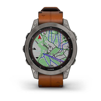 Garmin Fenix 7 Sapphire Titanium Chestnut Leather Band Full Display Watch with Additional Strap