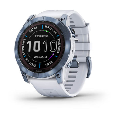 Garmin Fenix 7X Sapphire Solar Mineral Blue DLC Titanium Whitestone Band Full Display Watch