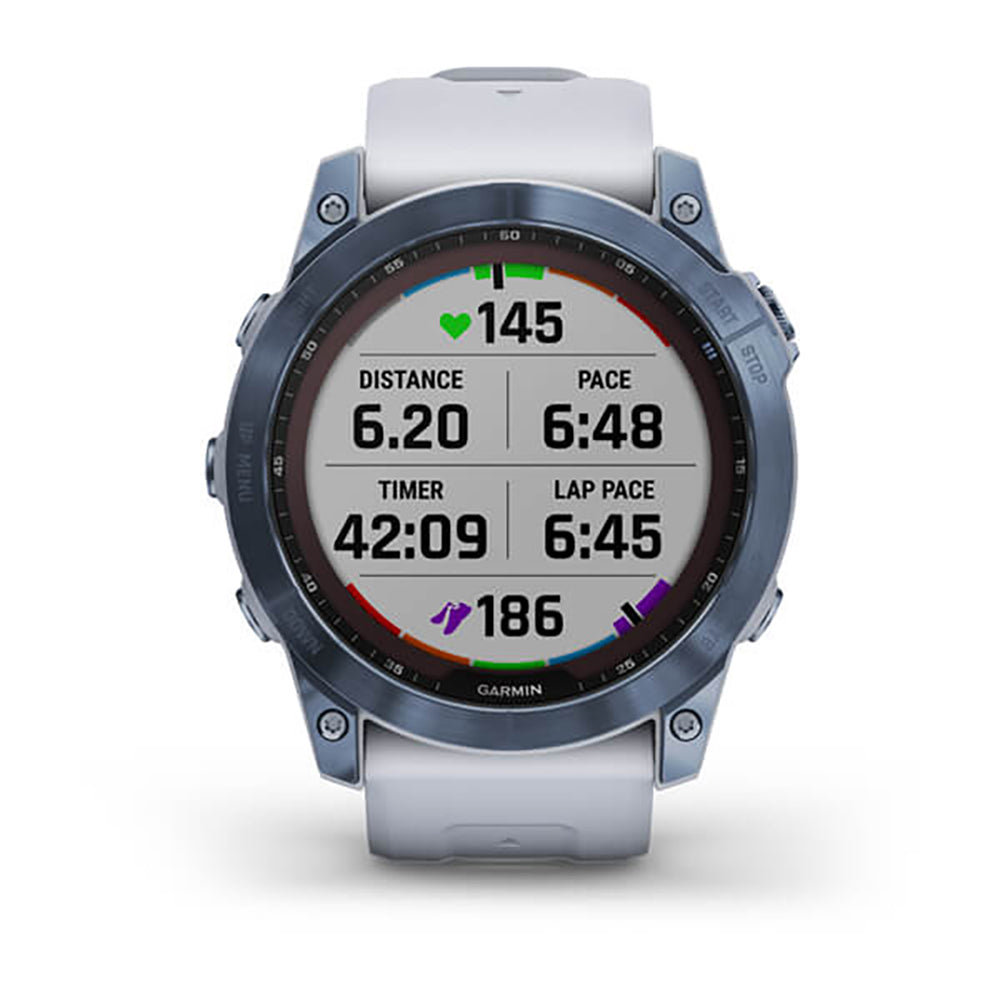Garmin Fenix 7X Sapphire Solar Mineral Blue DLC Titanium Whitestone Band Full Display Watch