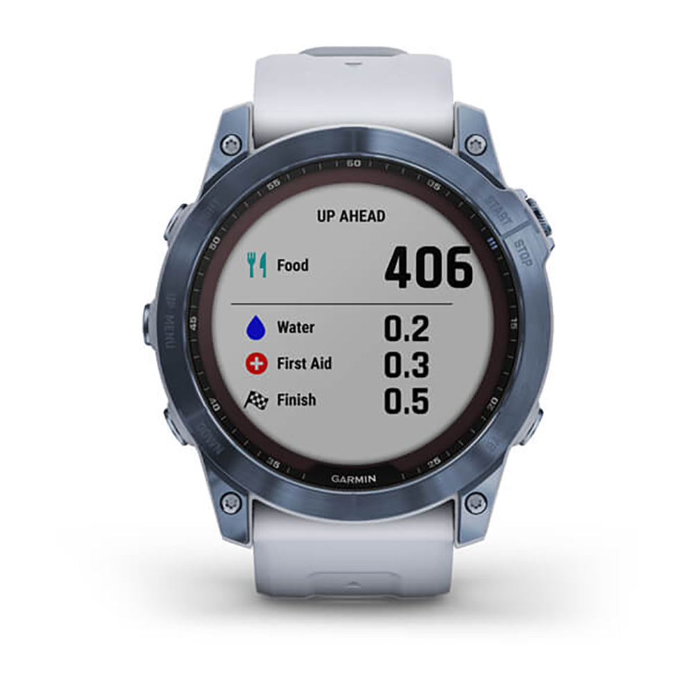 Garmin Fenix 7X Sapphire Solar Mineral Blue DLC Titanium Whitestone Band Full Display Watch