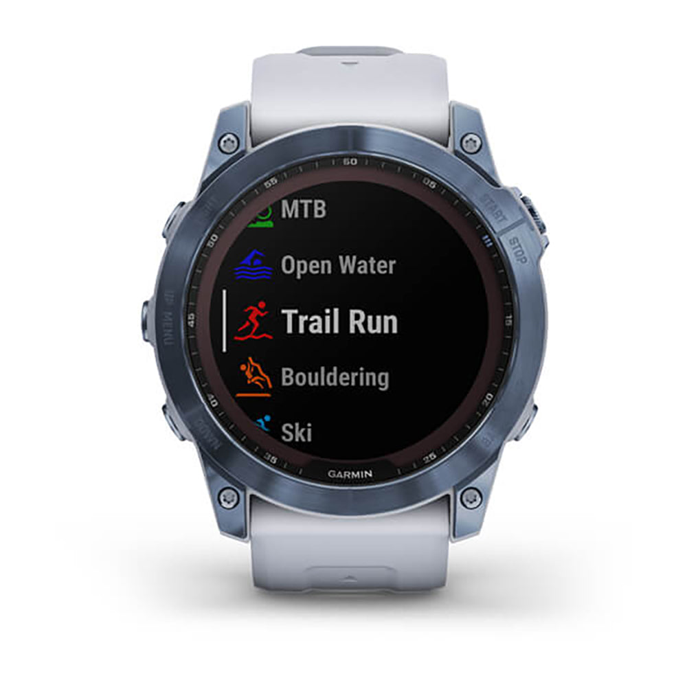 Garmin Fenix 7X Sapphire Solar Mineral Blue DLC Titanium Whitestone Band Full Display Watch