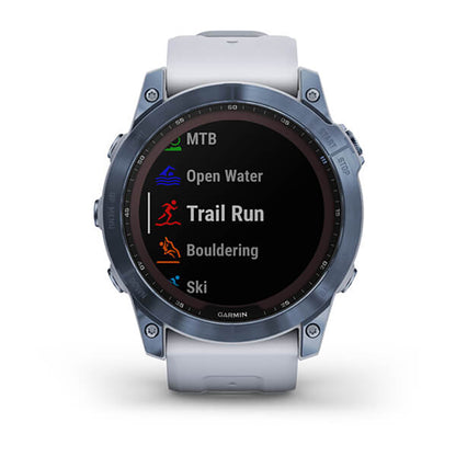 Garmin Fenix 7X Sapphire Solar Mineral Blue DLC Titanium Whitestone Band Full Display Watch