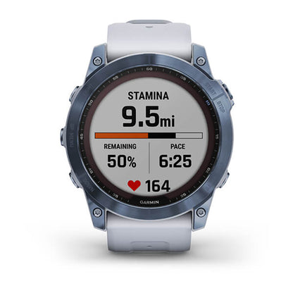 Garmin Fenix 7X Sapphire Solar Mineral Blue DLC Titanium Whitestone Band Full Display Watch