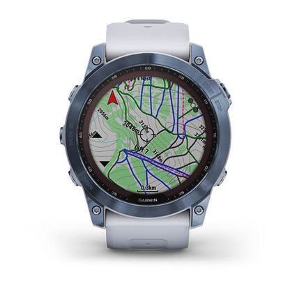 Garmin Fenix 7X Sapphire Solar Mineral Blue DLC Titanium Whitestone Band Full Display Watch