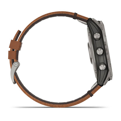 Garmin Fenix 7X Sapphire Solar Titanium Chestnut Leather Band Full Display Watch