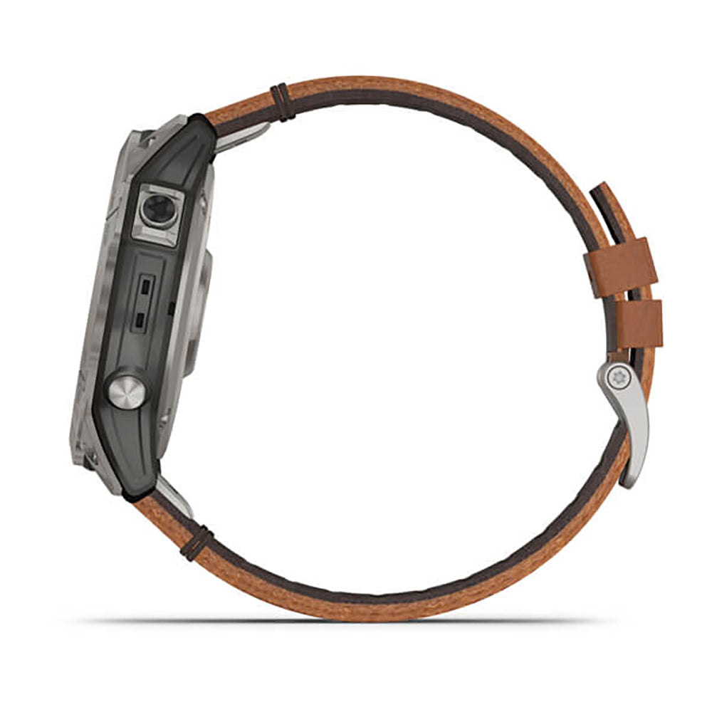 Garmin Fenix 7X Sapphire Solar Titanium Chestnut Leather Band Full Display Watch